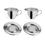 Metallurgica Motta Stainless Steel Cappuccino Cups & Saucers Set, 4-Piece
