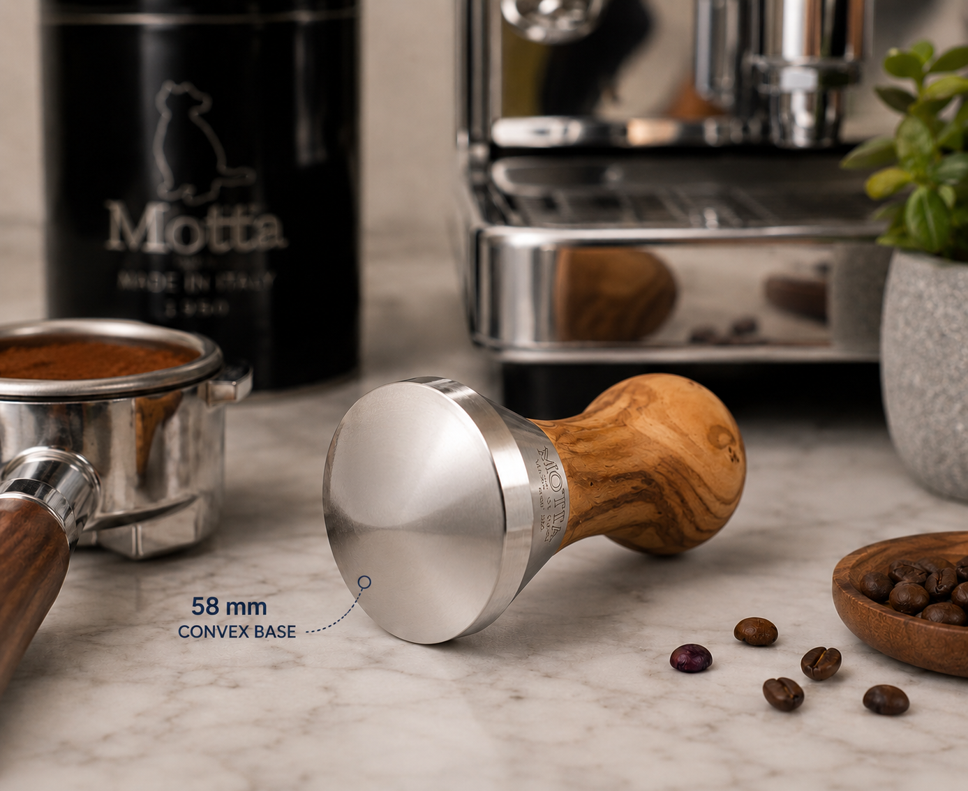 Motta 58 mm Olive Wood Convex Base Espresso Tamper | Made in Italy