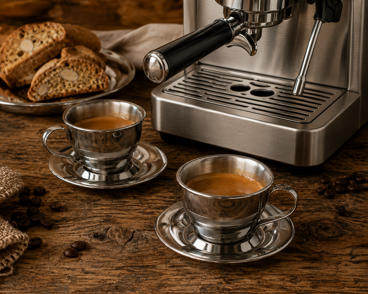 Motta Espresso Cups & Saucers Set of 2 | Stainless Steel | Italy