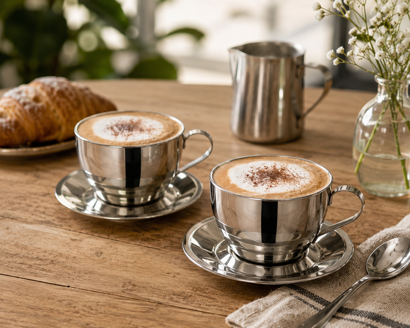 8 cup cafeteria フォートナム&メイソン Motta Cappuccino Cups & Saucers Set of 2 | Stainless Steel | Italy