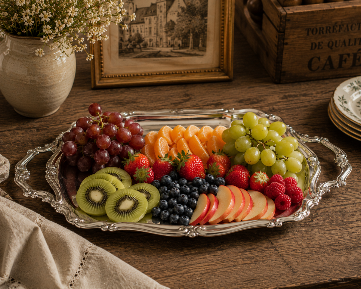 Motta Barocco Stainless Steel Serving Tray Platter, 17.1 x 10.6