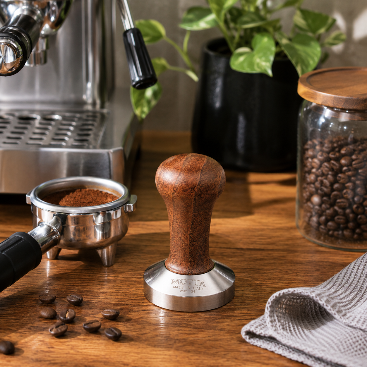 Motta 54 mm Espresso Tamper with Brown Handle | Made in Italy