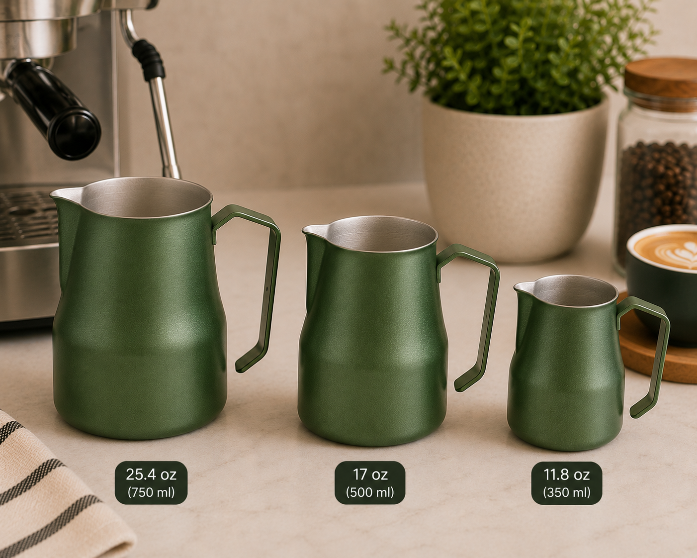 Motta Europa Green Frothing Pitcher 35 cl (11.8 oz) | Stainless