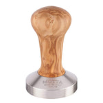 Metallurgica Motta 58mm Olive Wood Coffee Tamper With Stainless Steel Flat Base
