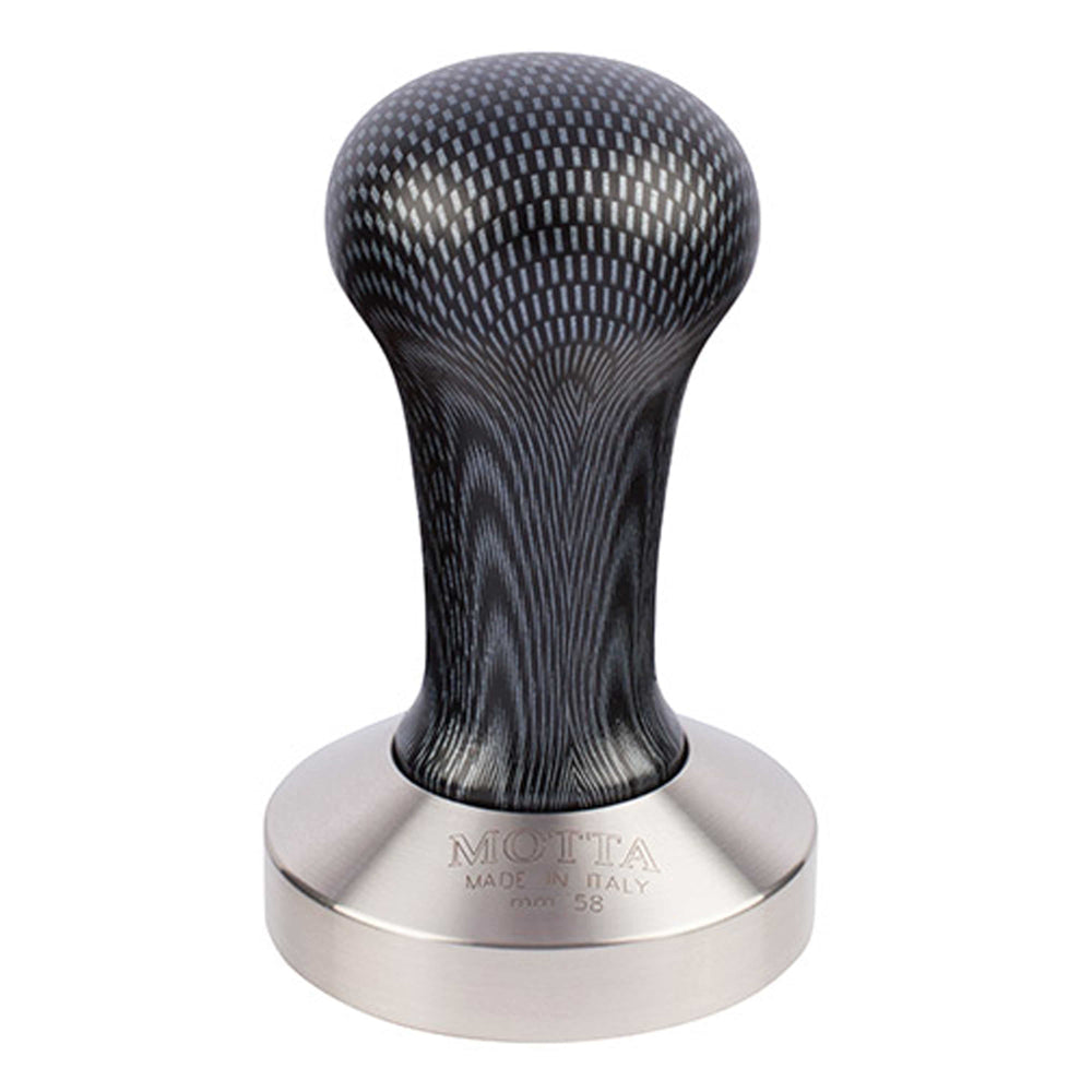 Metallurgica Motta 58mm Carbon Look Coffee Tamper With Stainless Steel Flat Base