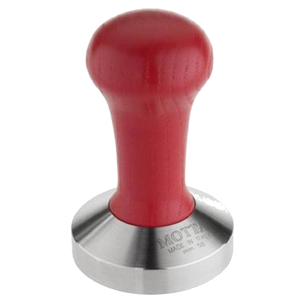 Metallurgica Motta 58mm Ash Wood Coffee Tamper With Stainless Steel Convex Base, Red