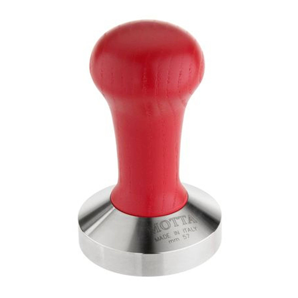 Metallurgica Motta 57mm Ash Wood Coffee Tamper With Stainless Steel Flat Base, Red